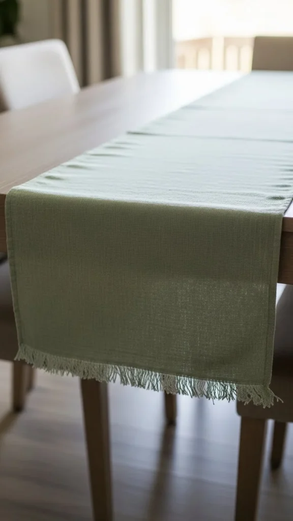 Sage Runner With Fringe Ends