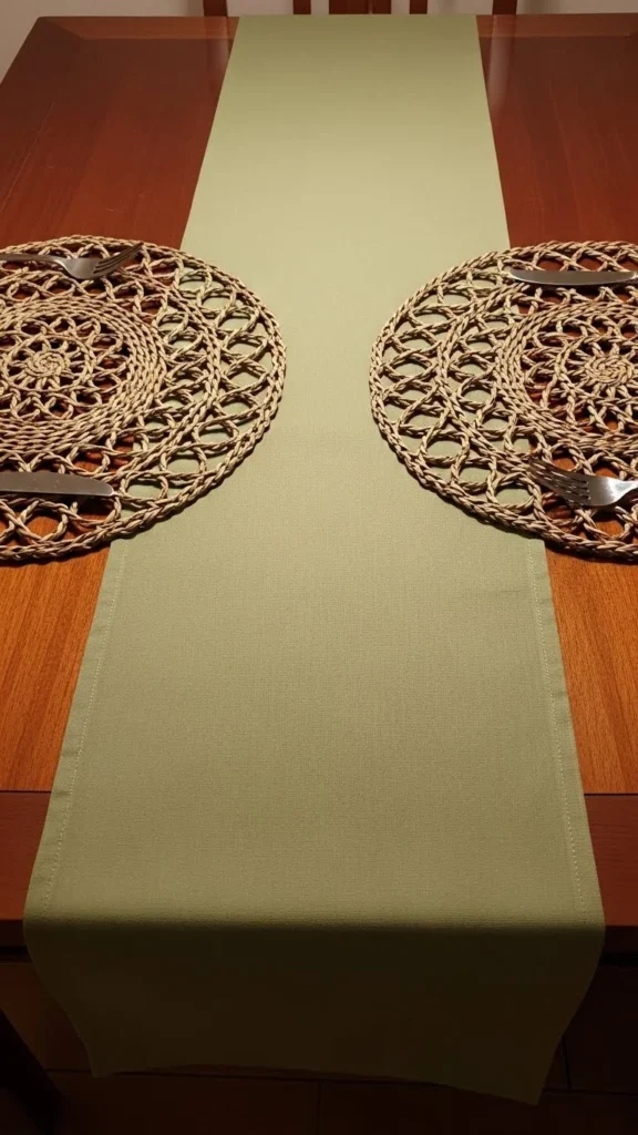 Sage Runner With Natural Fiber Placemats