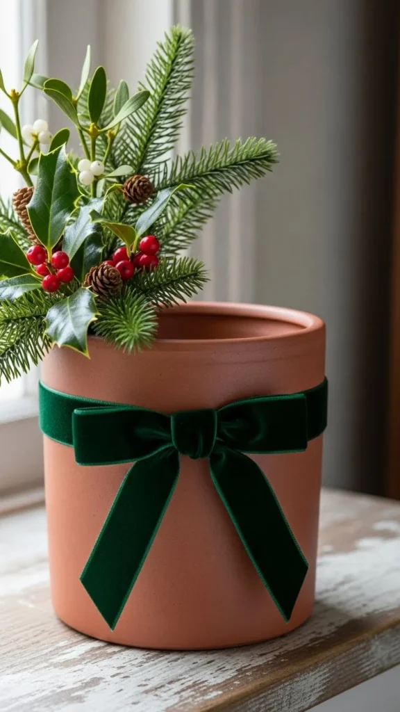 Velvet Bow Wrapped Around Planters