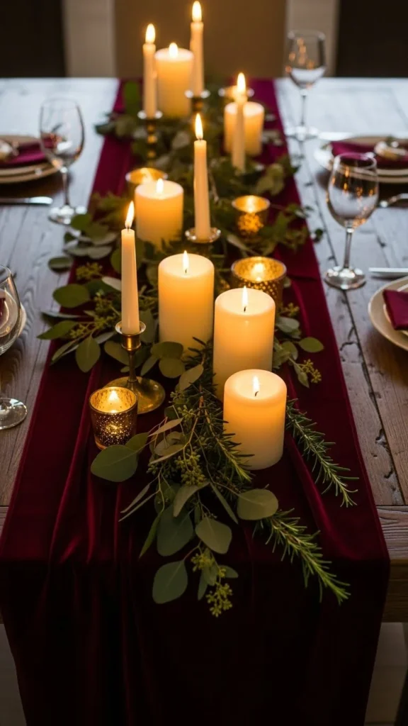 Velvet Table Runner With Candle Glow