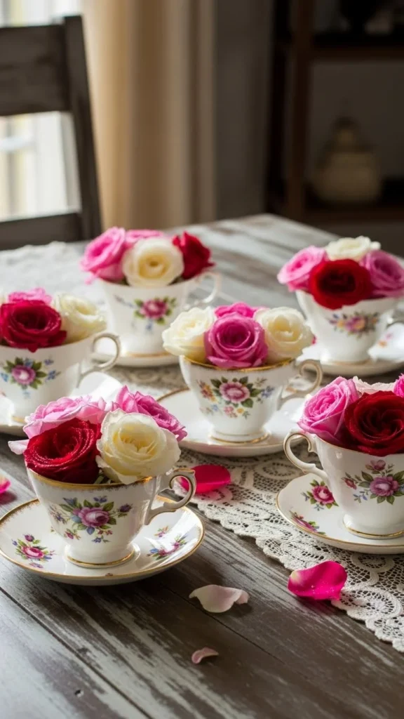Vintage Teacup Rose Display