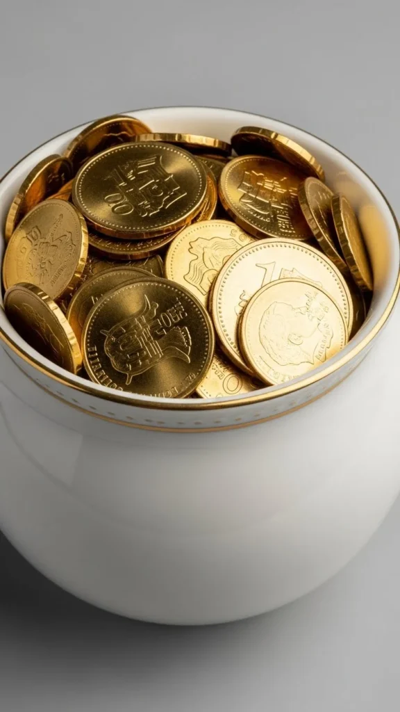 White Ceramic Pot with Gold Rim