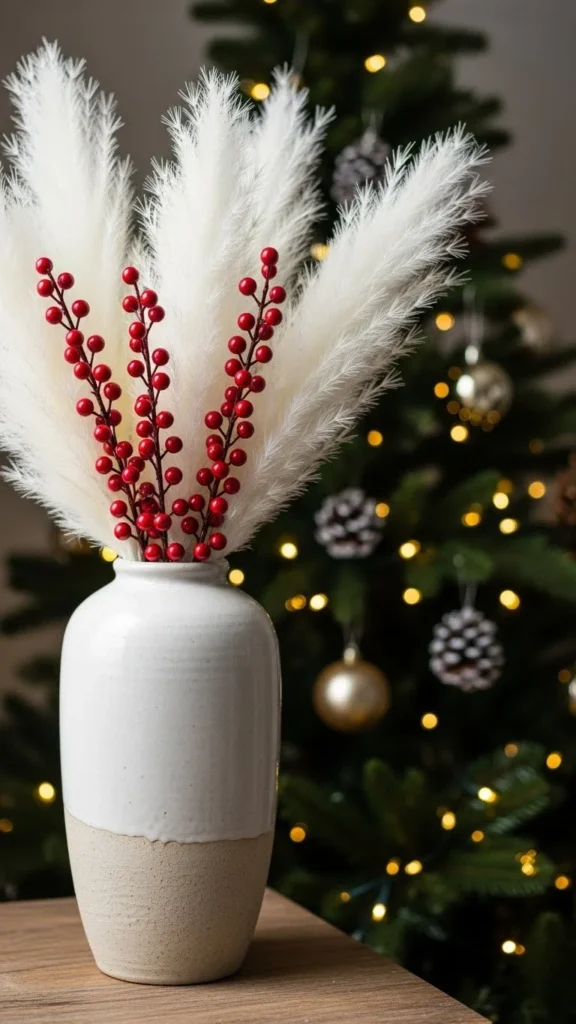 White Pampas Grass with Red Accents