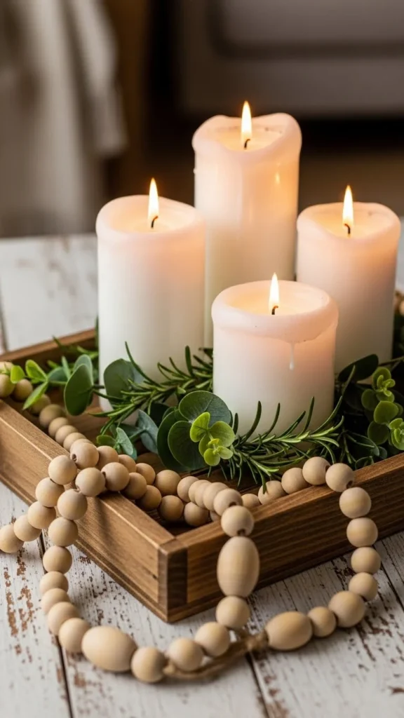 Wood Bead Candle Tray Centerpiece