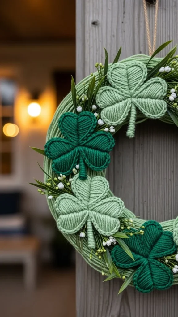 Yarn-Wrapped Shamrock Wreath