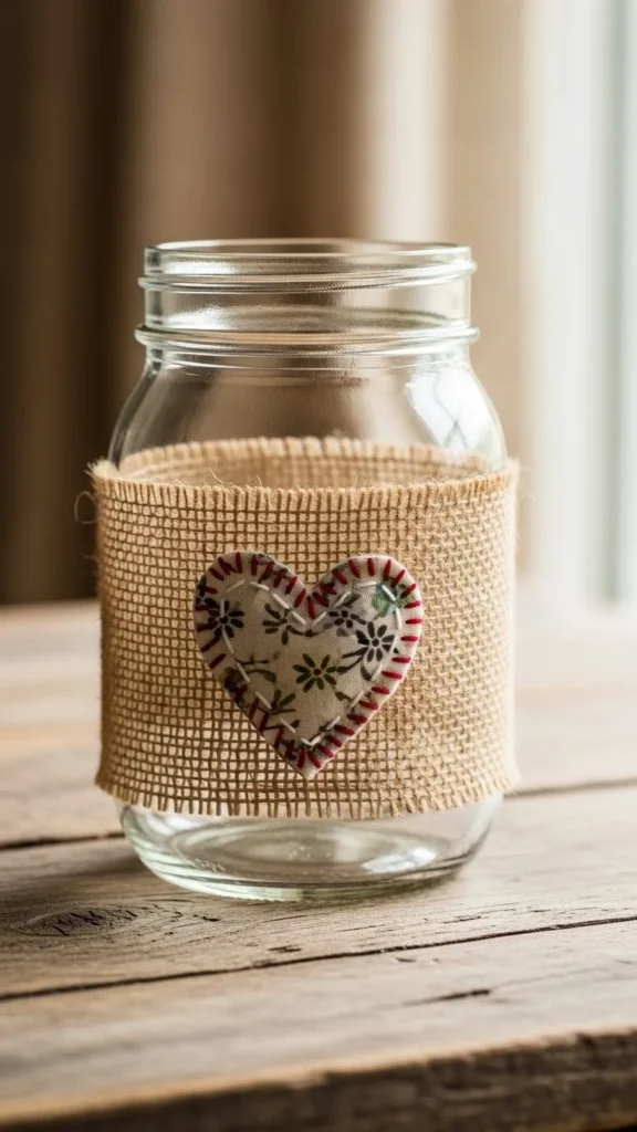 Burlap Heart Accent Jar