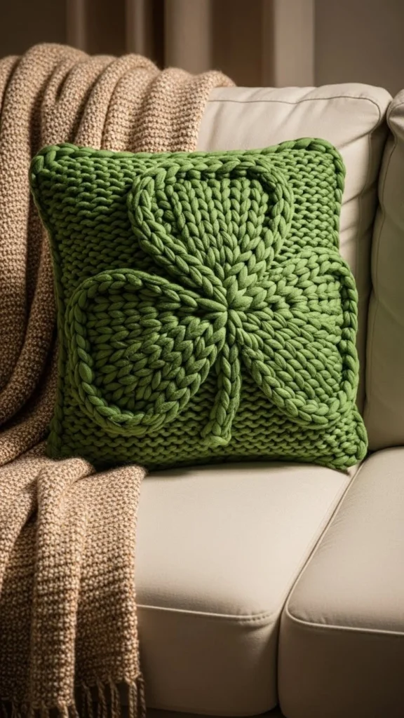 Chunky Knit Shamrock Accent Pillow