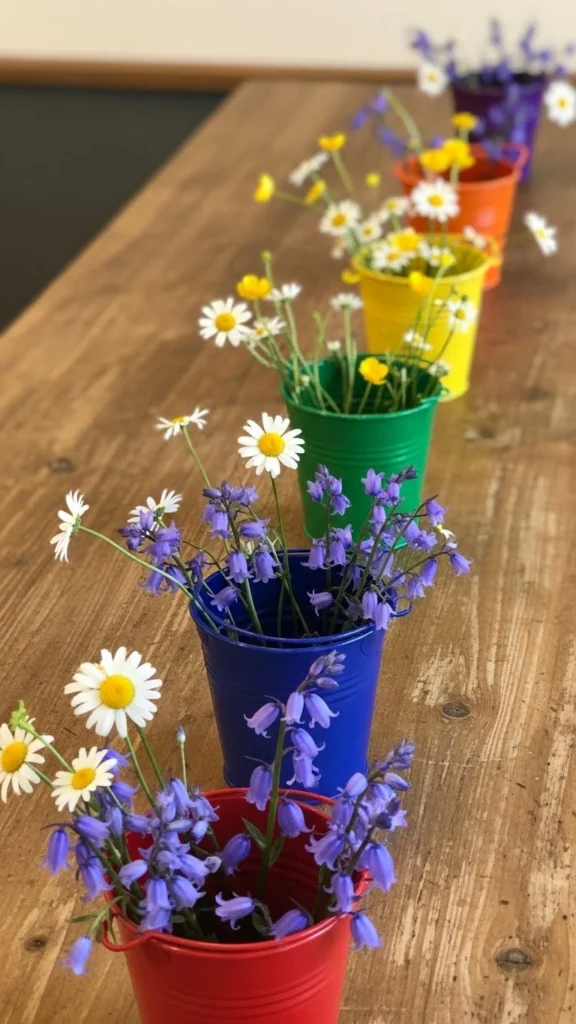 Color-Coordinated Floral Buckets