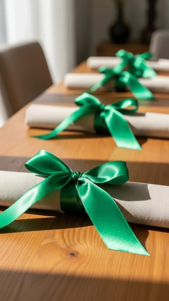 Emerald Ribbon Napkin Rings