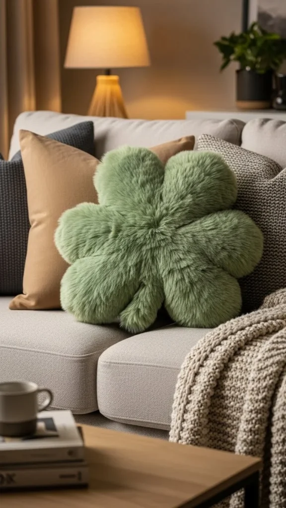 Faux Fur Shamrock Throw Pillow