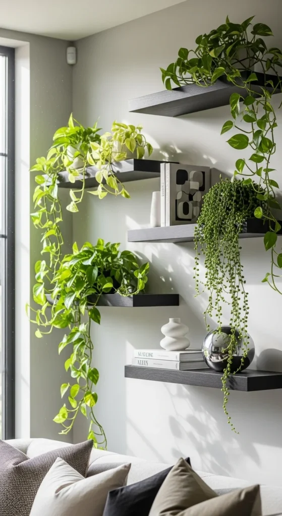 Floating Shelves With Cascading Plants