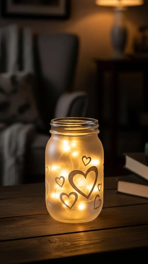Frosted Heart Light Jar