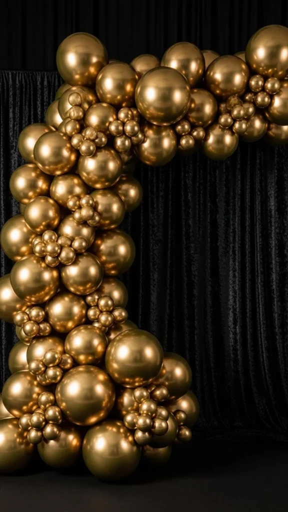 Gold Balloon Arch Backdrop Wall