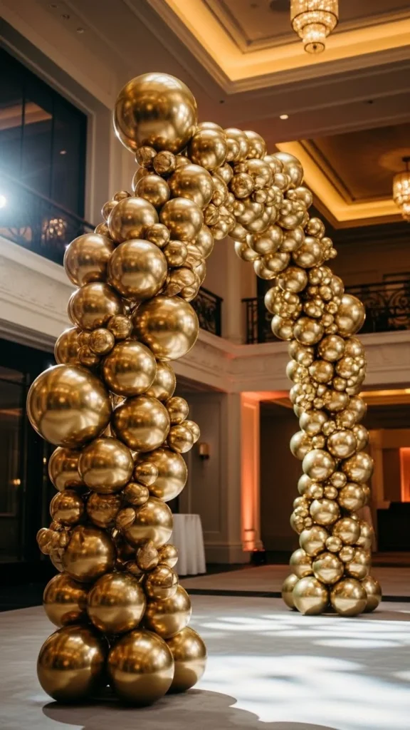 Gold Balloon Arch With Ceiling Extension