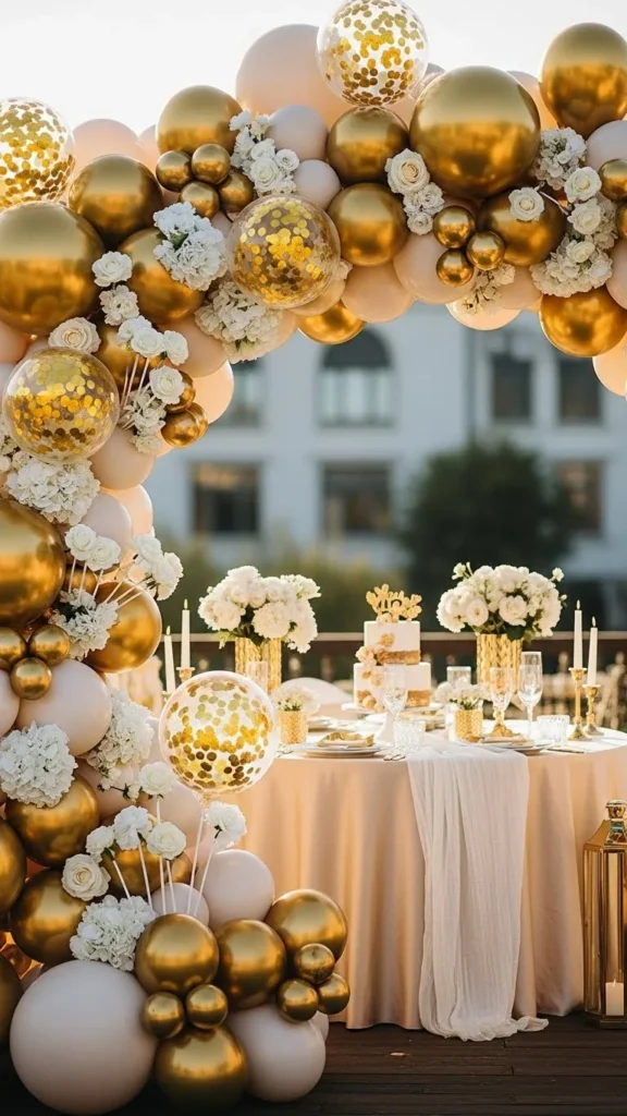 Gold Balloon Arch With Floral Picks