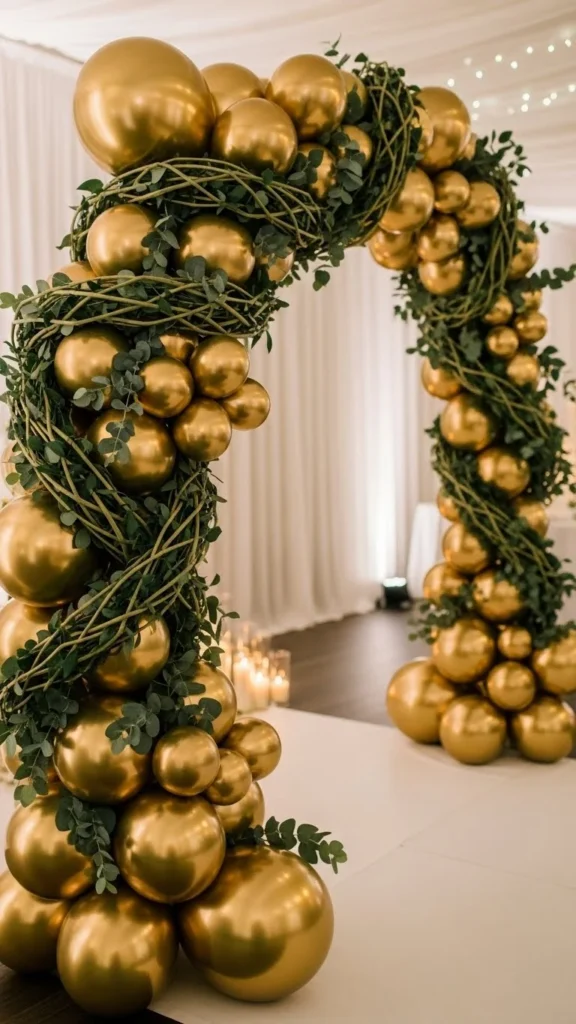 Gold Balloon Arch With Greenery