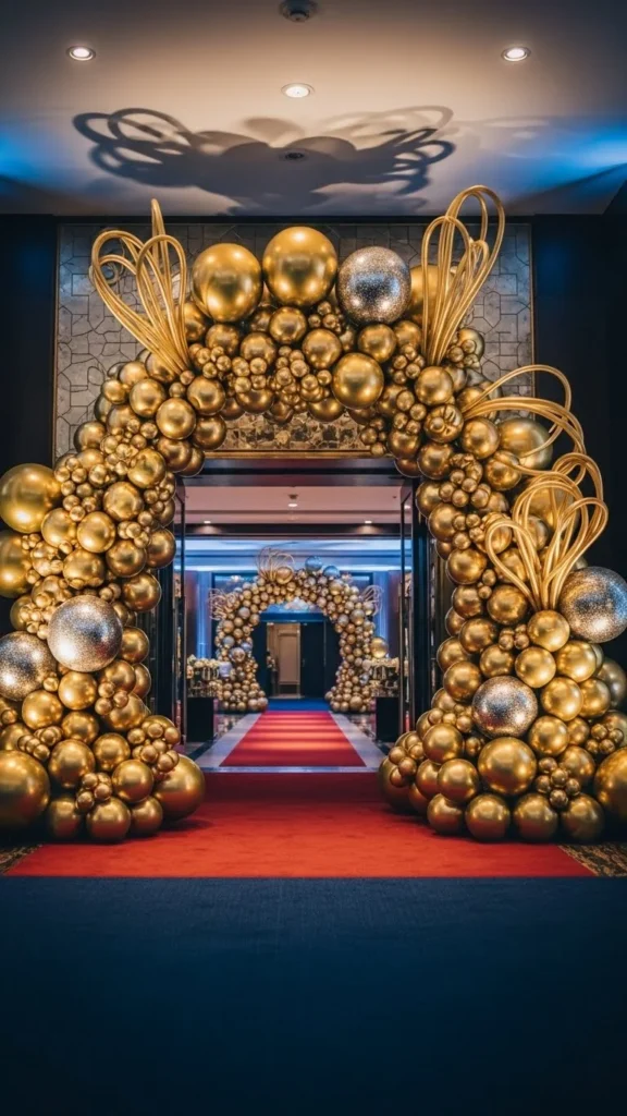 Gold Balloon Arch With Layered Heights