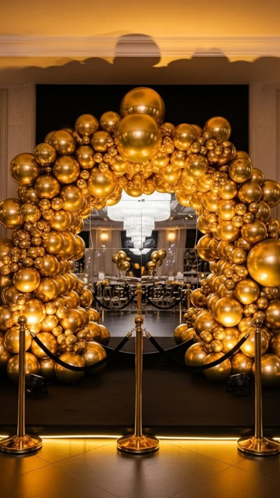 Gold Balloon Arch With Mirror Backdrop