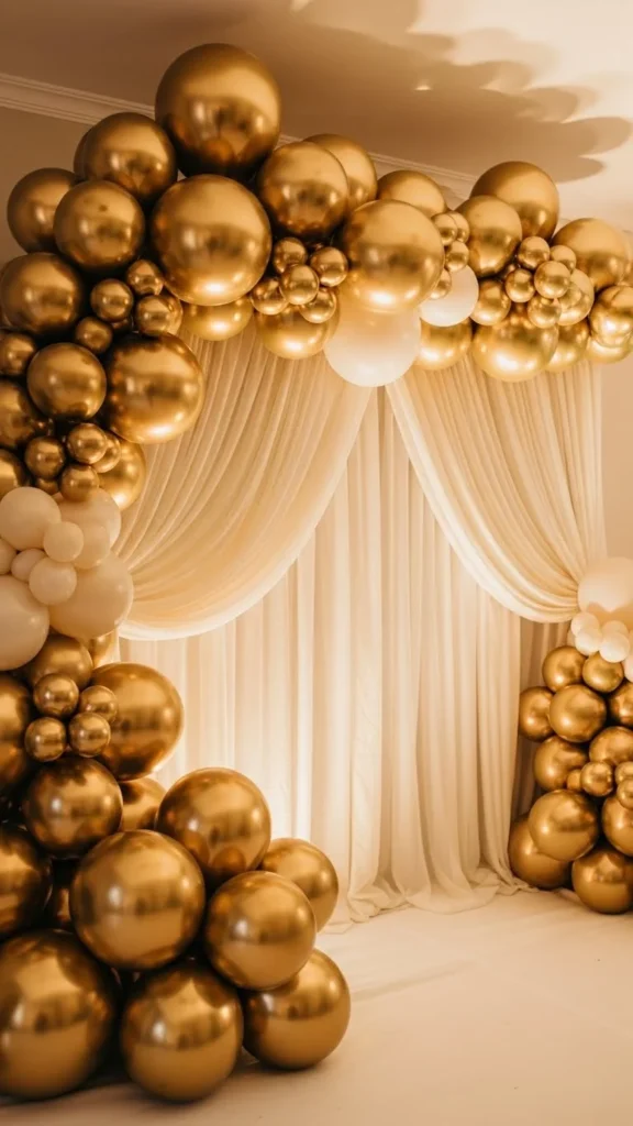 Gold Balloon Arch With Soft Draping