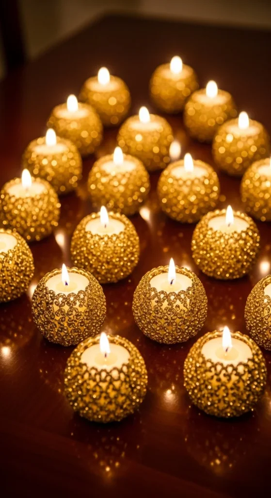 Gold Crystal Dust Candle Holders