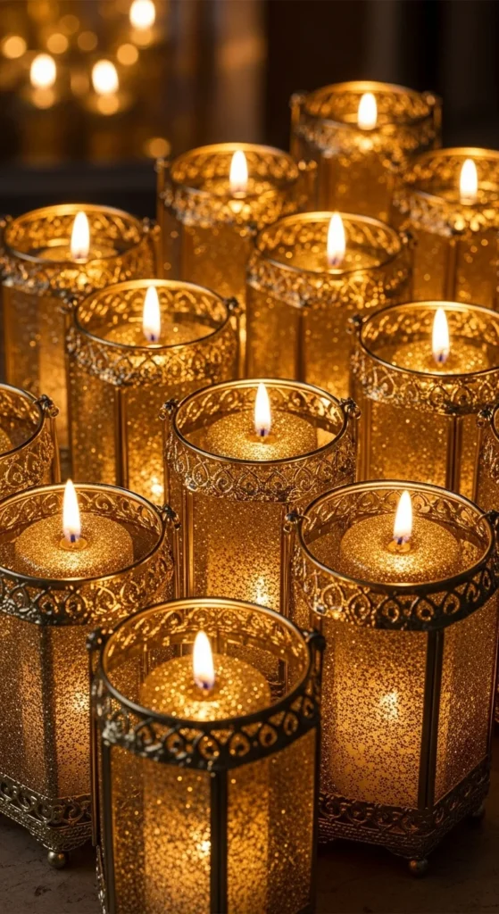 Gold Glitter Lantern Candles