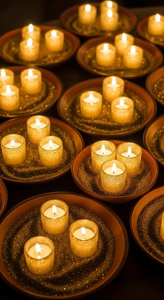 Golden Sand-Filled Candle Bowls