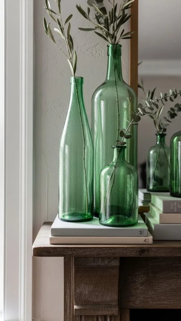 Green Glass Bottle Trio