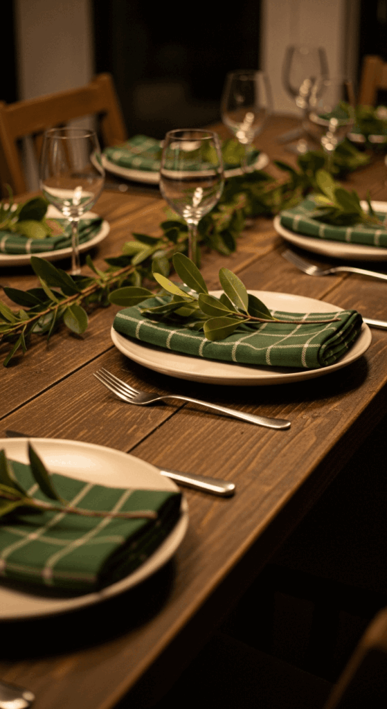 Green Plaid Table Setting