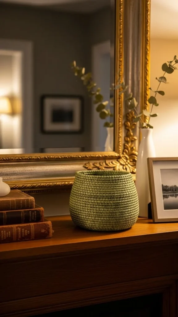 Green Woven Basket Accent