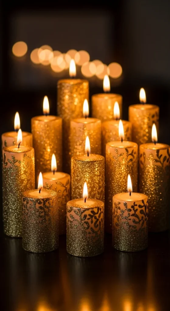 Hand-Painted Gold Glitter Candle Art