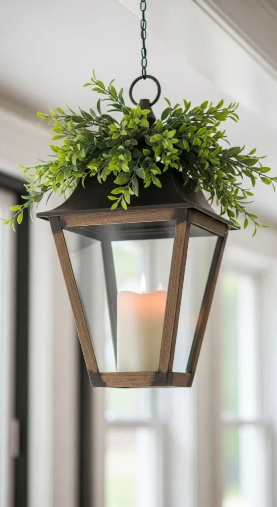 Hanging Lantern With Faux Greenery
