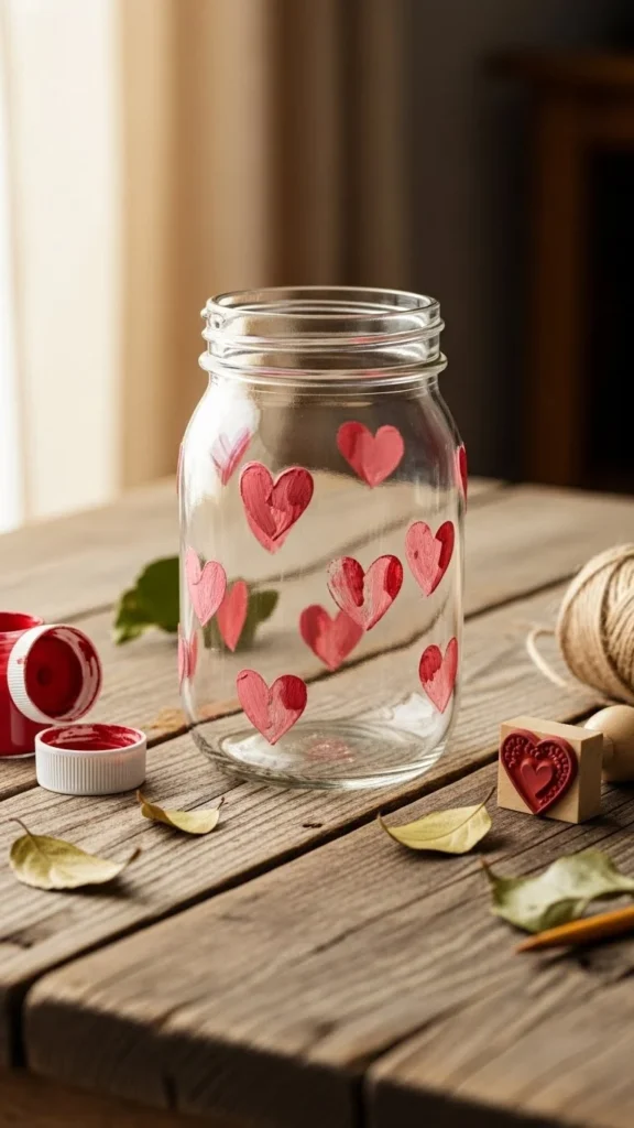Heart Stamped Mason Jar