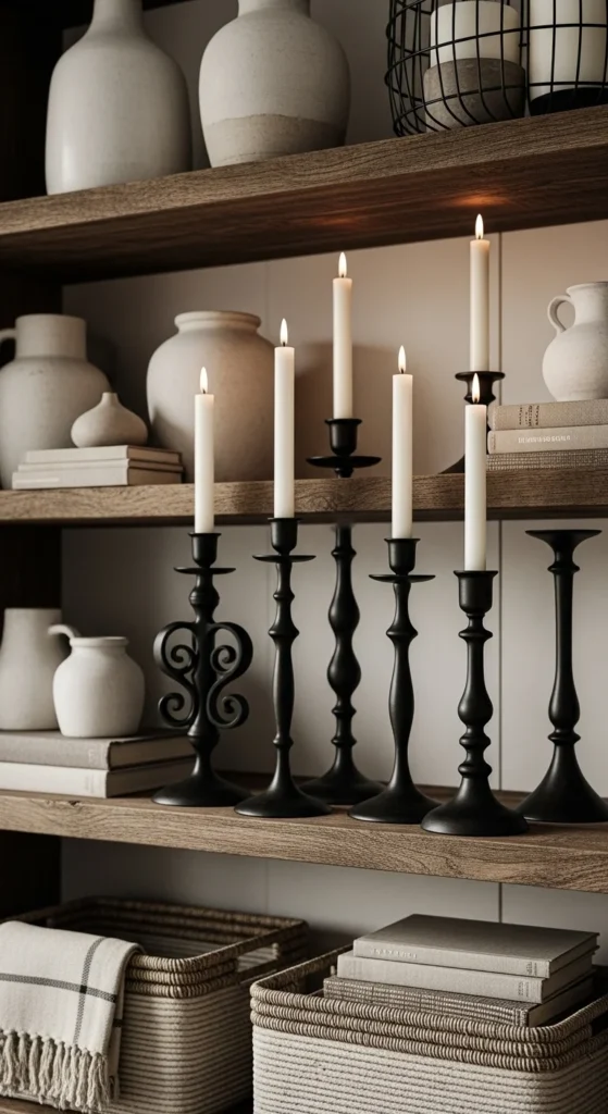Iron Candle Holders on Shelves
