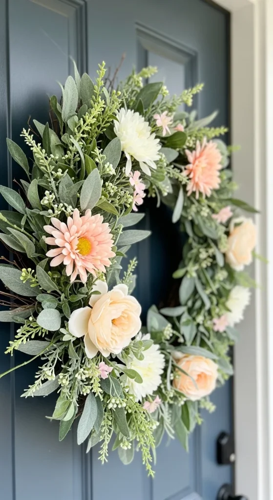 Layered Floral Wreath With Soft Greenery