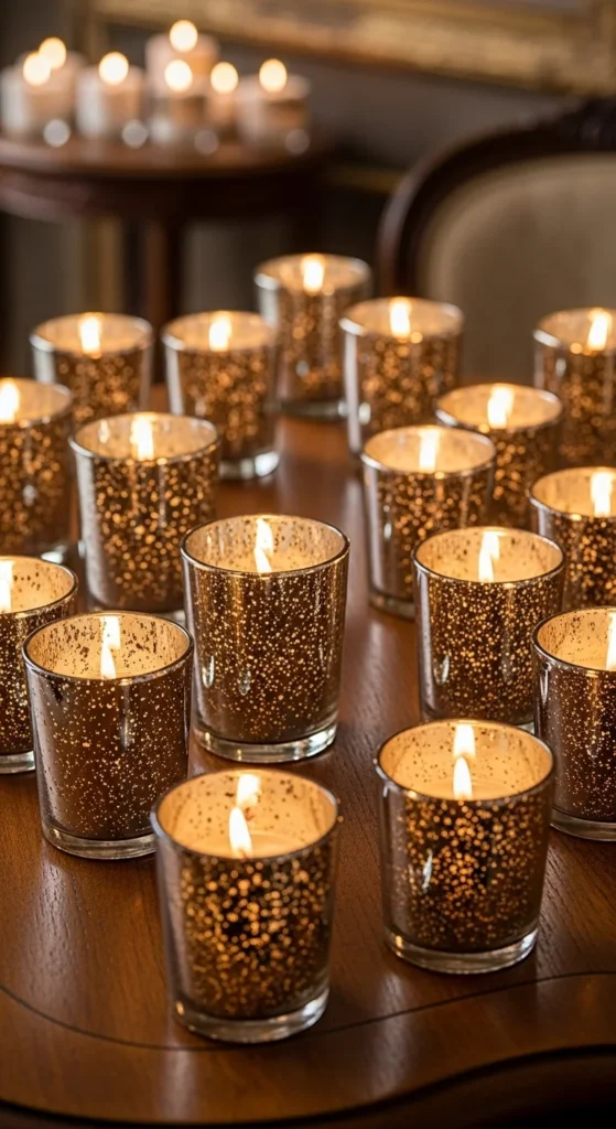 Mercury Glass Style Glitter Candles