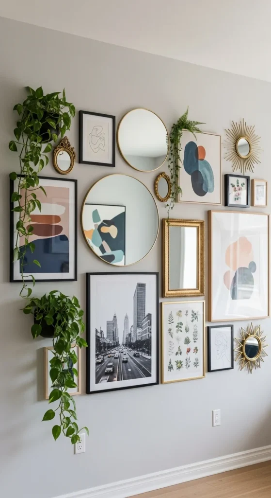 Mixed Media Wall Collages With Green Accents