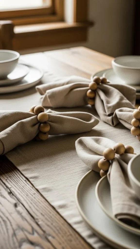 Natural Wood Bead Napkin Rings