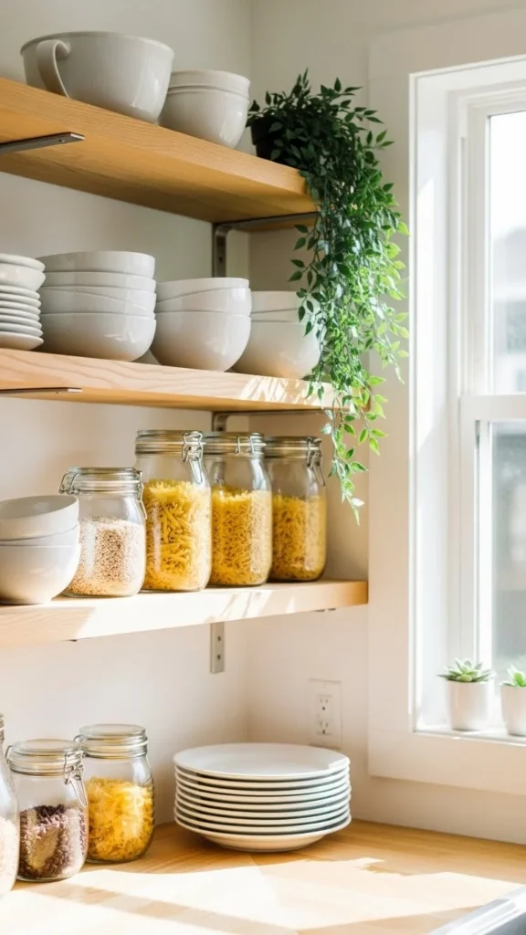 Open Shelves Styled With Everyday Dishes