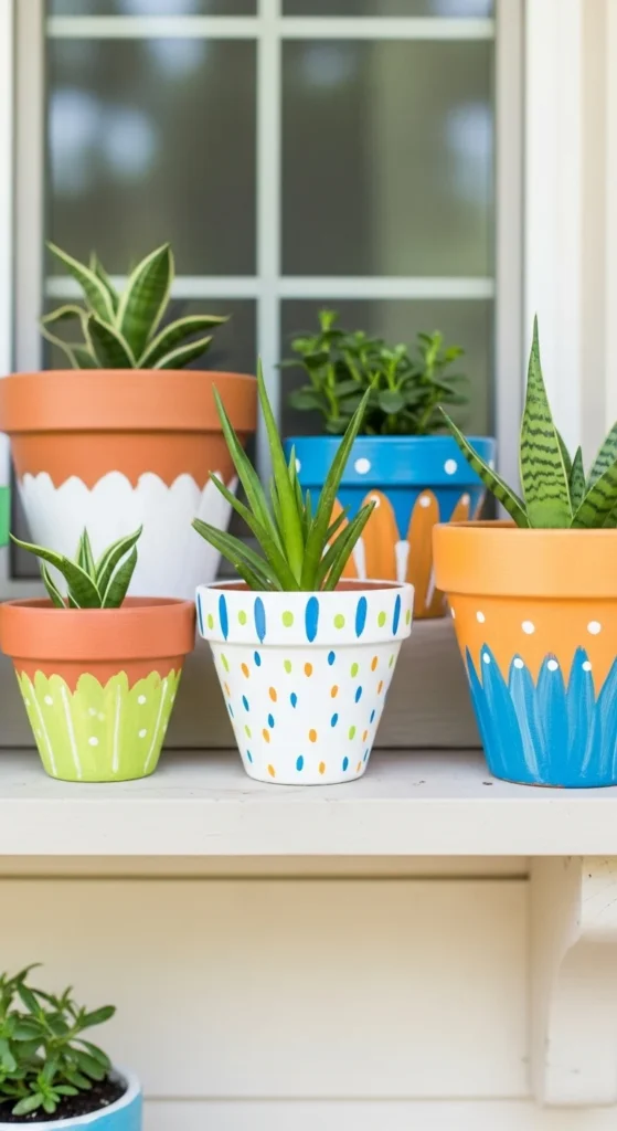 Painted Clay Pot Display