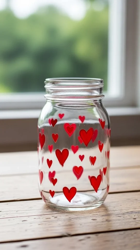 Painted Red Heart Mason Jar