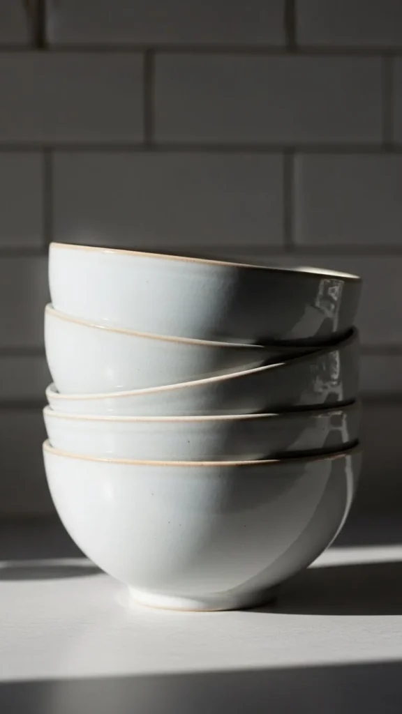 Pale Ceramic Bowls on the Counter