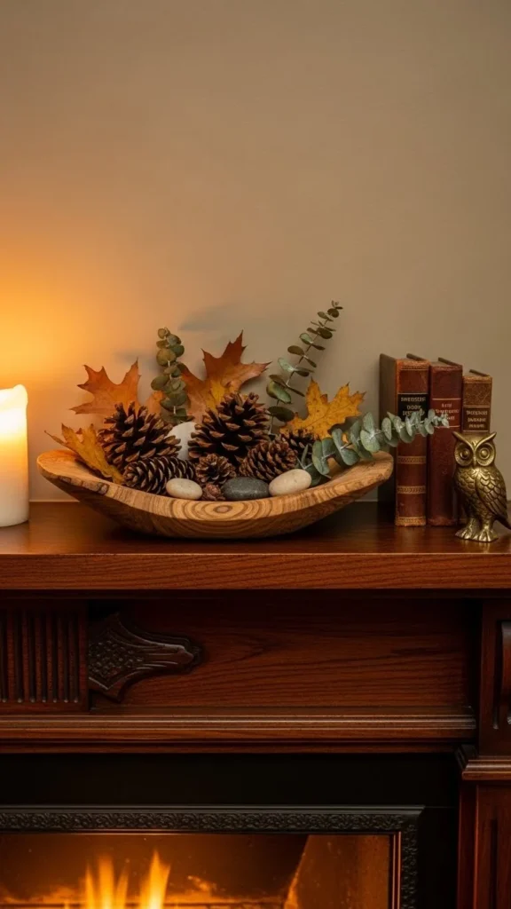 Pinecone and Wood Bowl Display