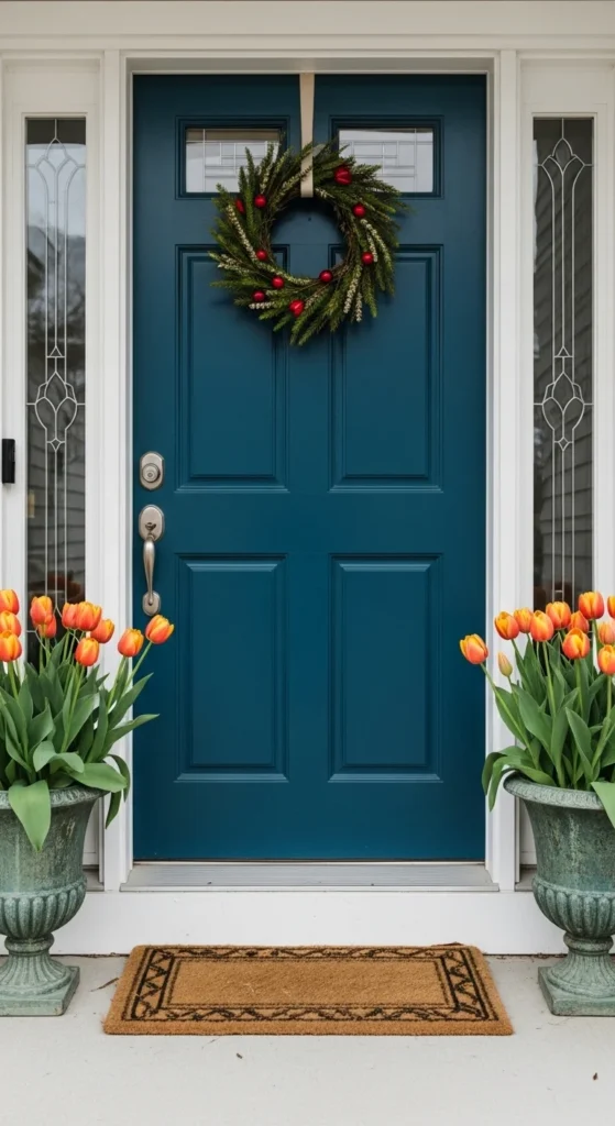 Potted Tulips Framing the Entry