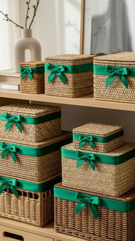 Ribbon-Trimmed Storage Baskets