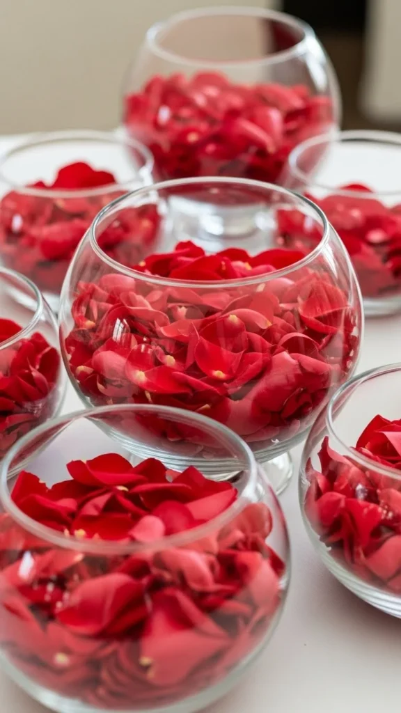 Rose Petal Filled Glass Bowls