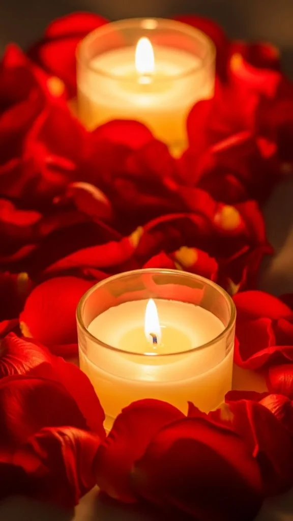 Rose Petal Frame Around Candles