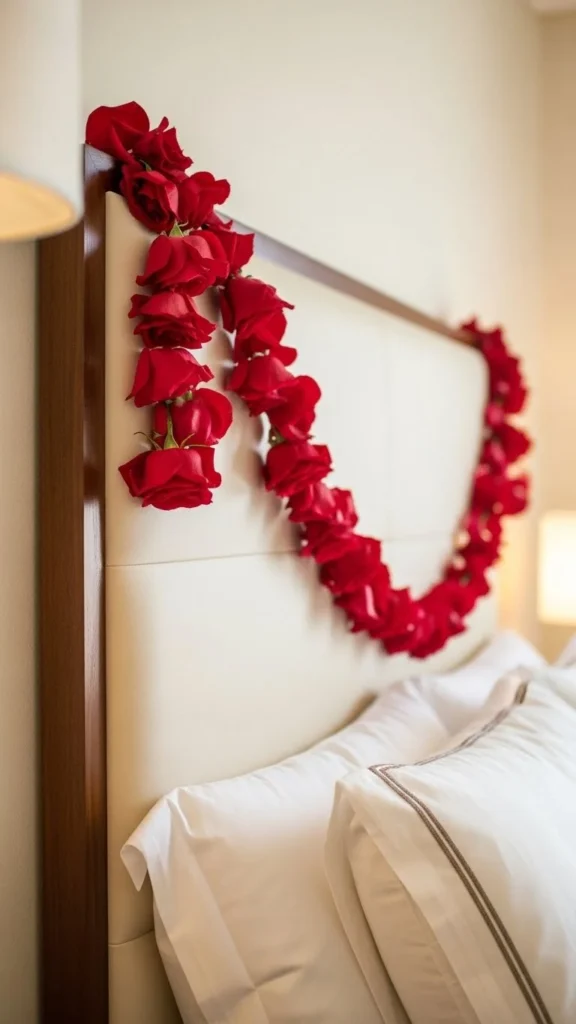 Rose Petal Garland on Headboard