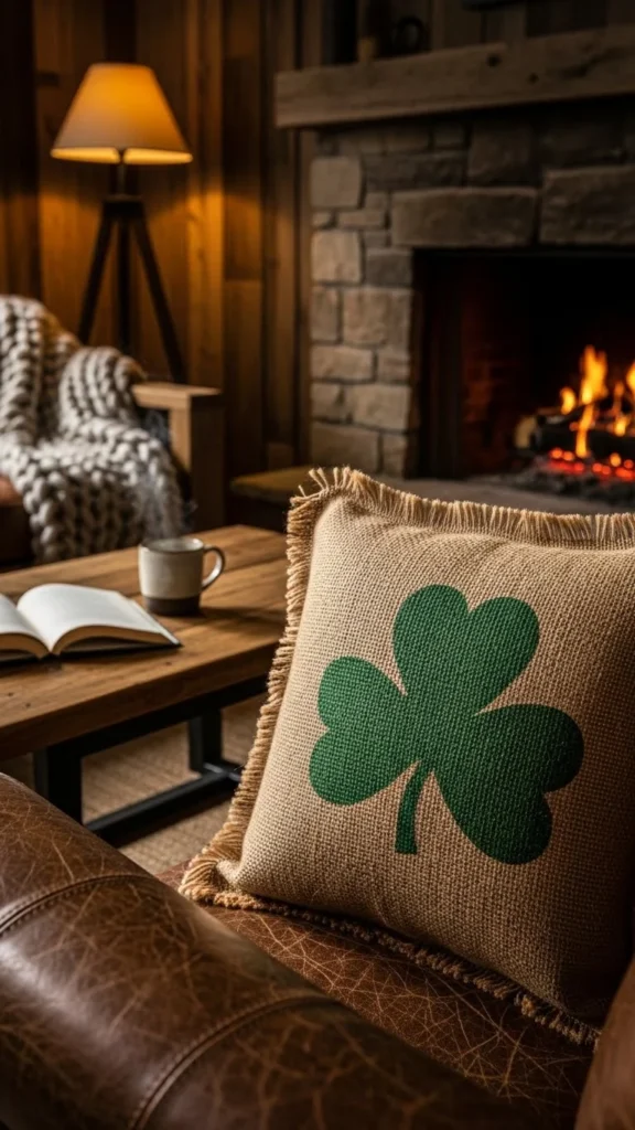Rustic Burlap Shamrock Pillow