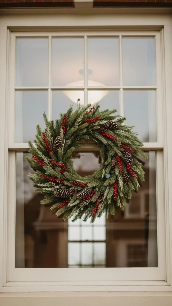 Seasonal Wreaths Hung Inside Windows