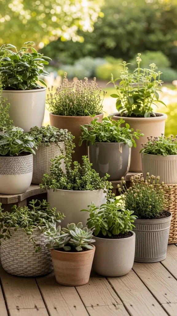 Simple Greenery in Mixed Pots
